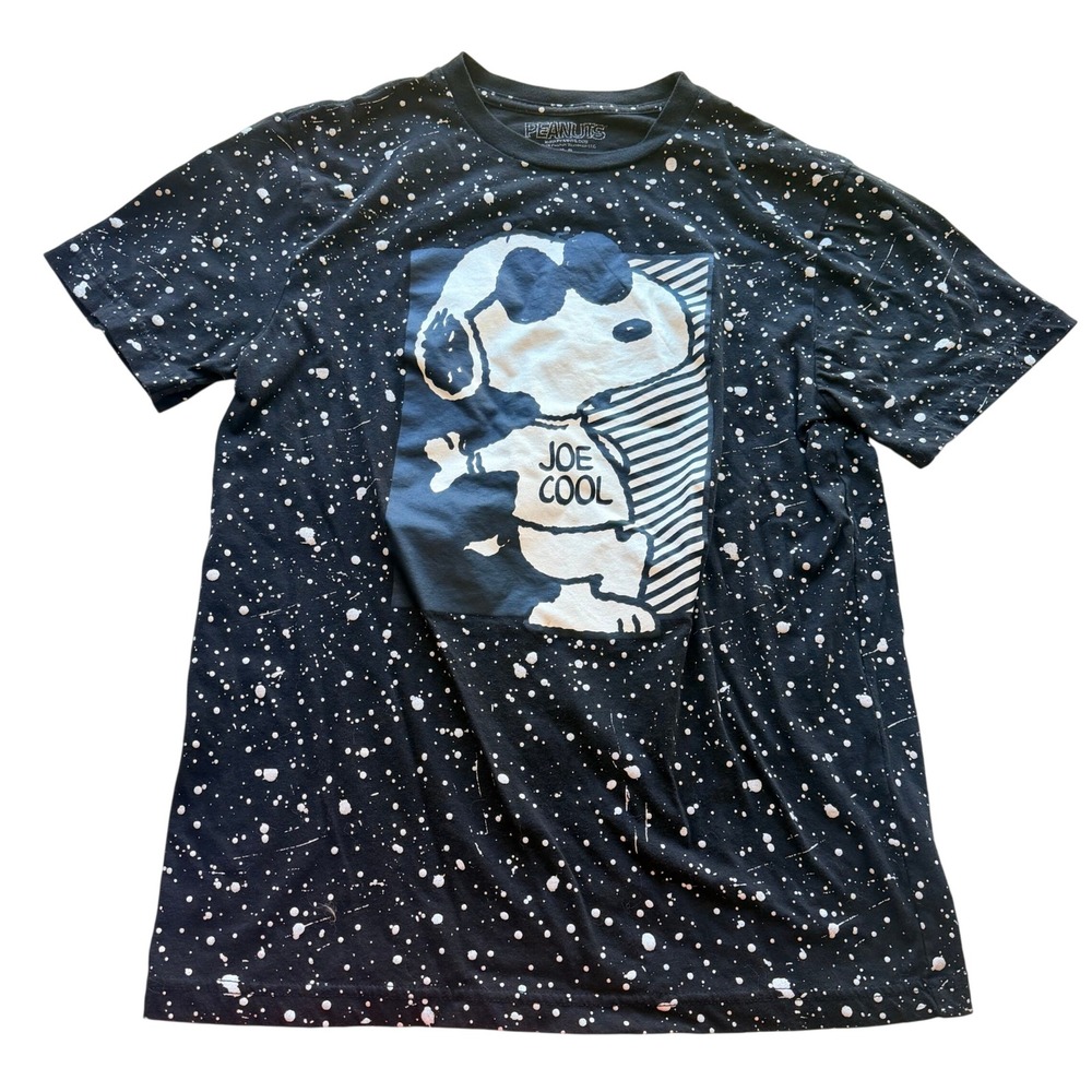 Peanuts Mens Joe Cool Snoopy Paint Splatter T-Shirt Black Size M Tee Y2k Knotts